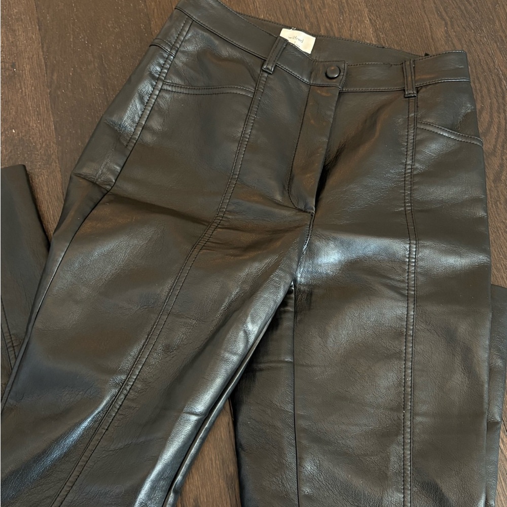 Wilfred Black Leather Straight Leg Pants